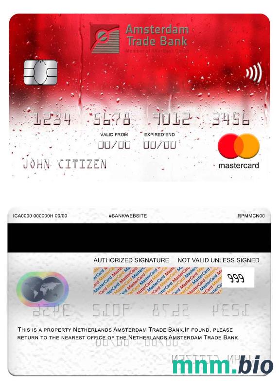 Netherlands Amsterdam Trade Bank przykład karty mastercard w formacie PSD